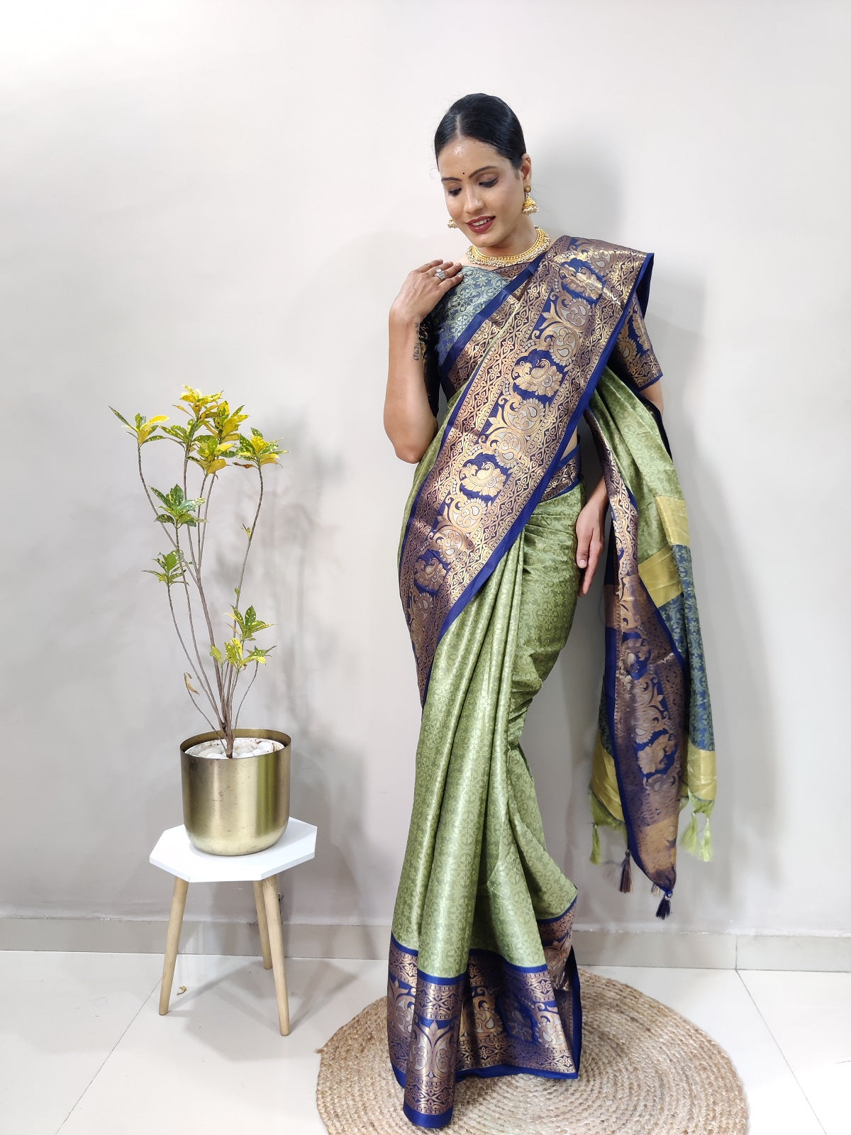 Pista and Blue Varuni Kanjivaram Silk Saree