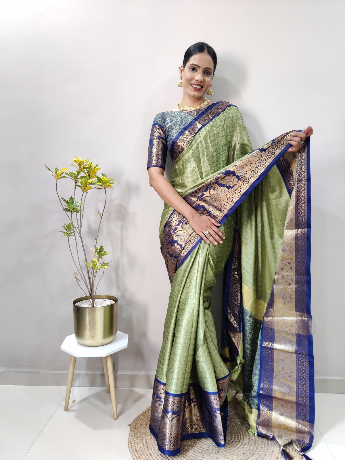 Pista and Blue Varuni Kanjivaram Silk Saree