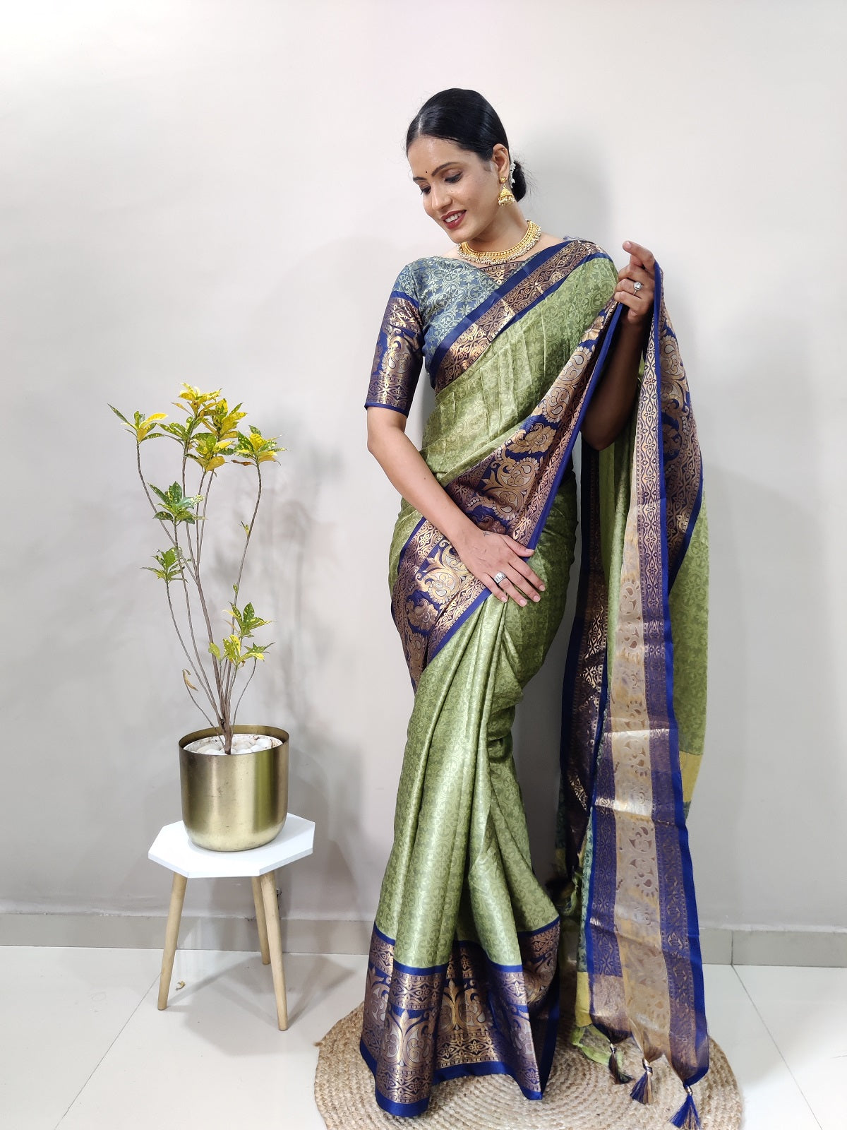 Pista and Blue Varuni Kanjivaram Silk Saree