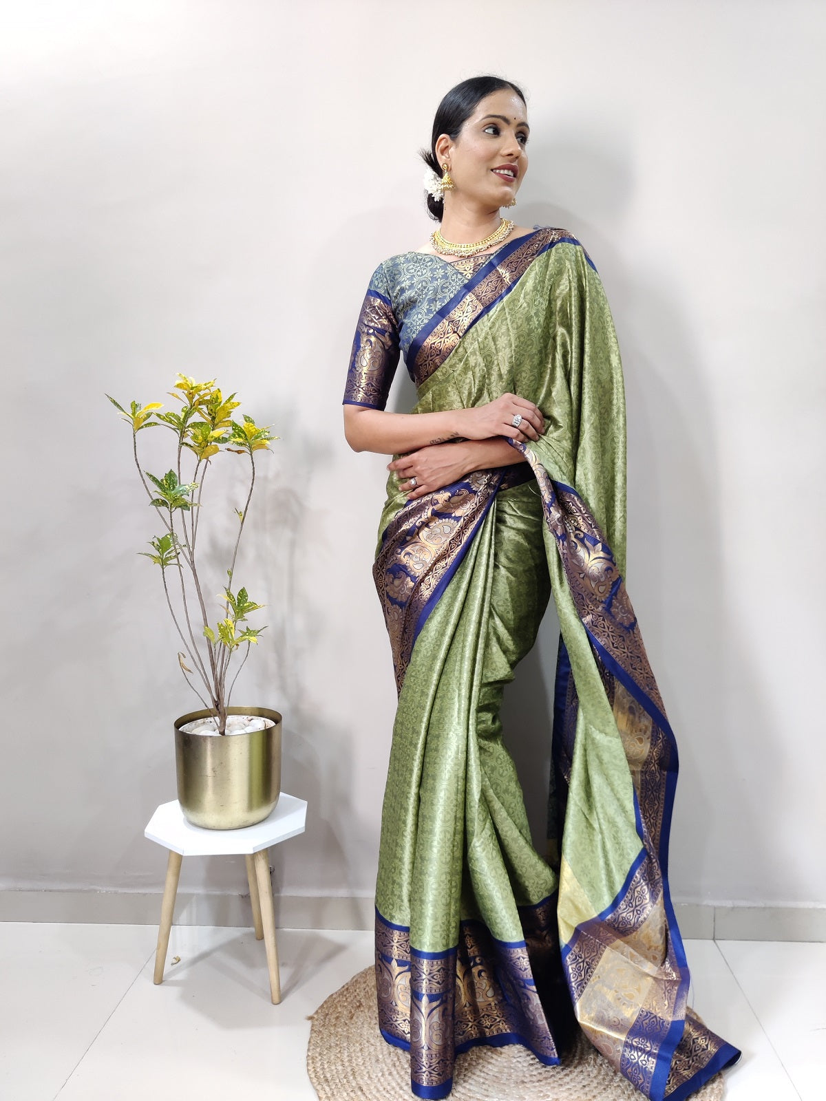 Pista and Blue Varuni Kanjivaram Silk Saree