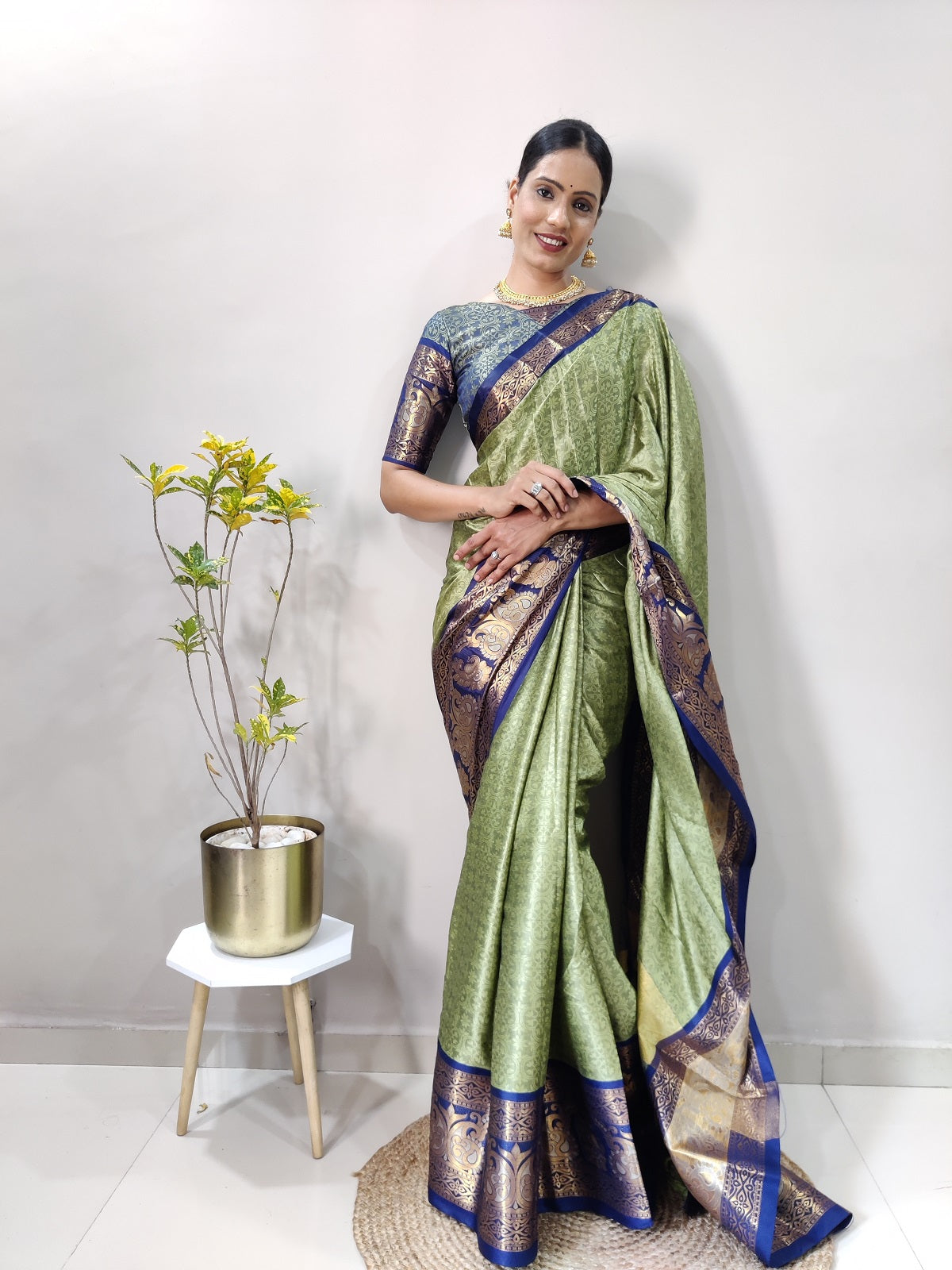 Pista and Blue Varuni Kanjivaram Silk Saree