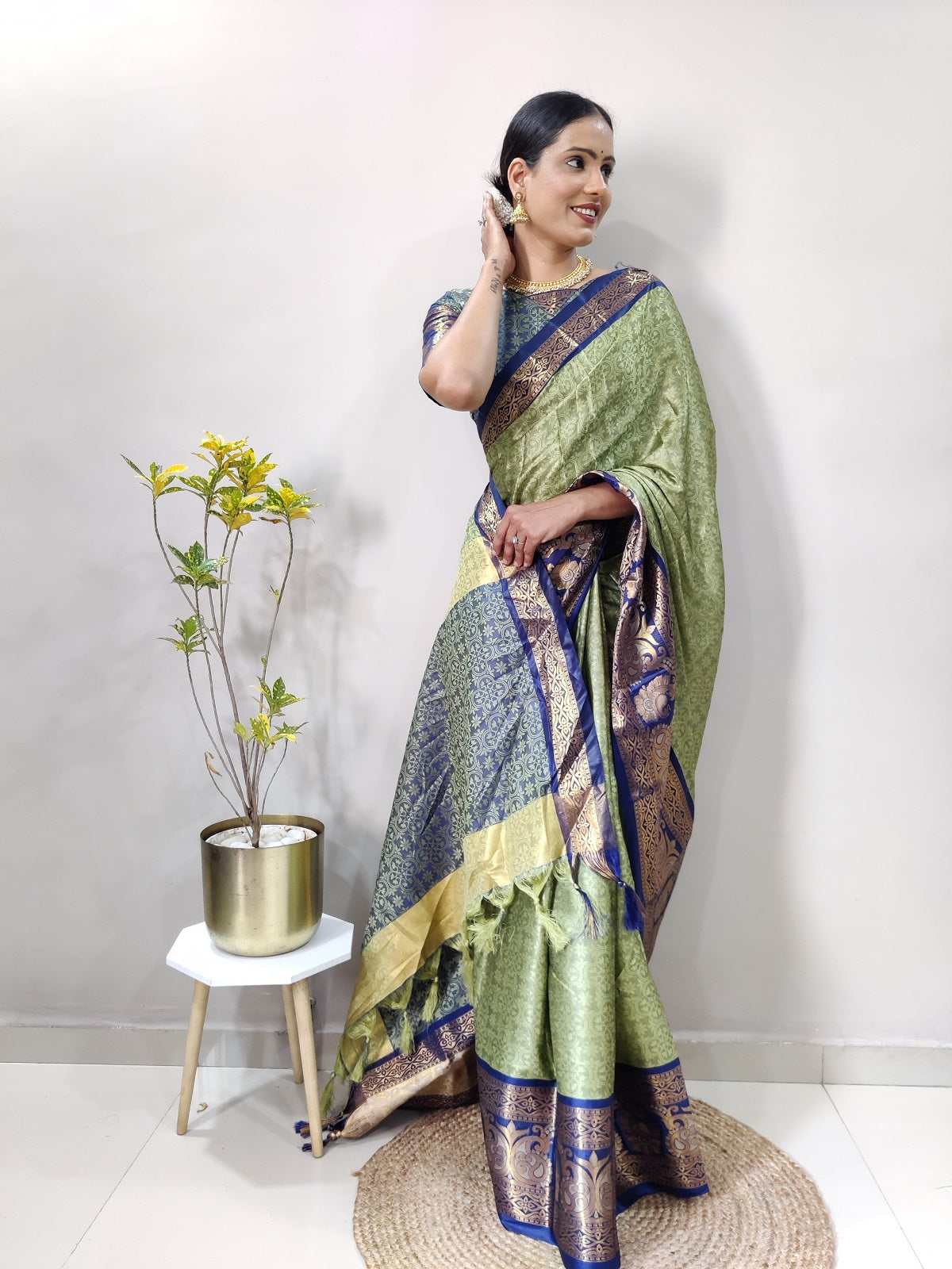 Pista and Blue Varuni Kanjivaram Silk Saree