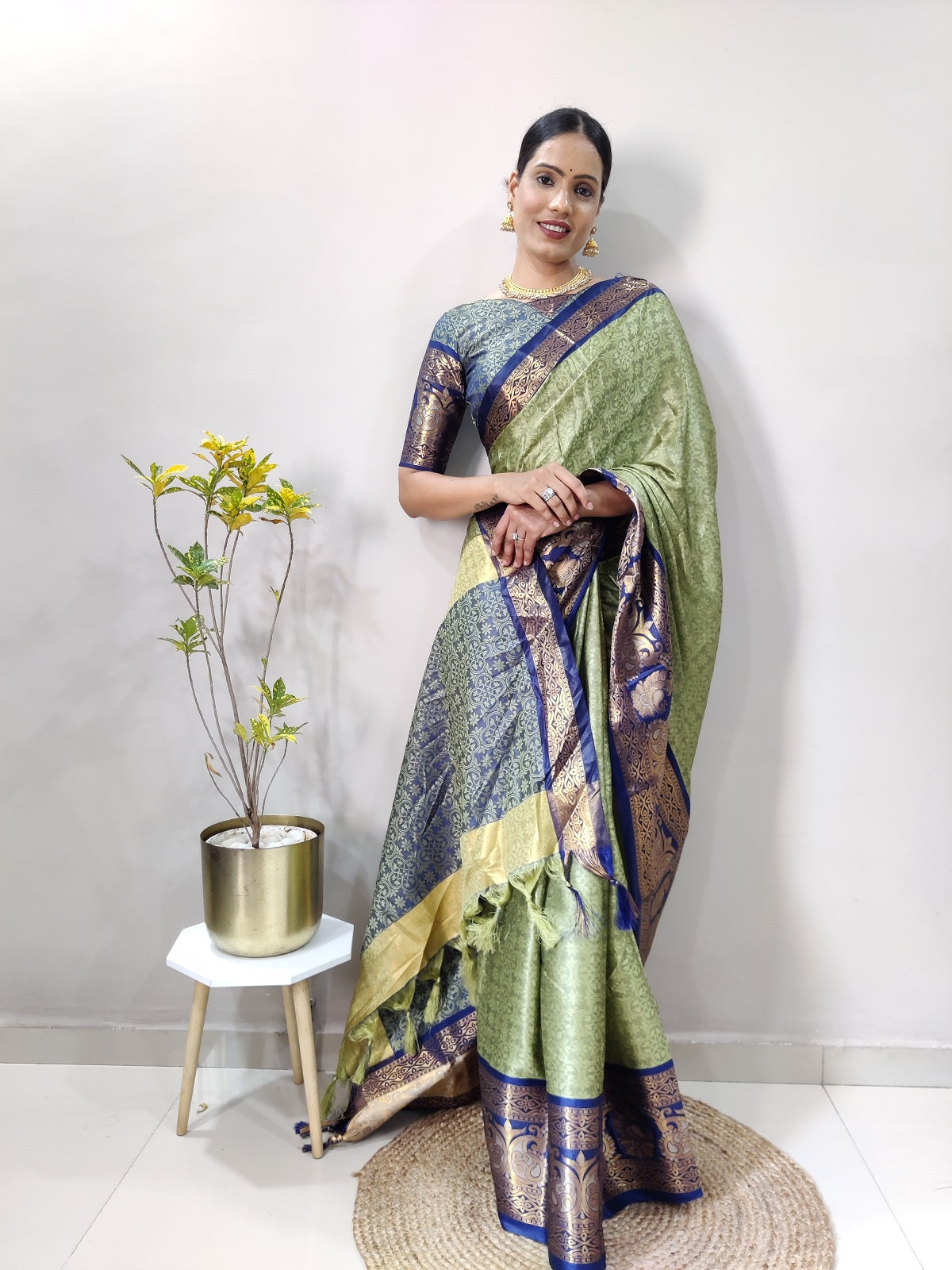 Pista and Blue Varuni Kanjivaram Silk Saree