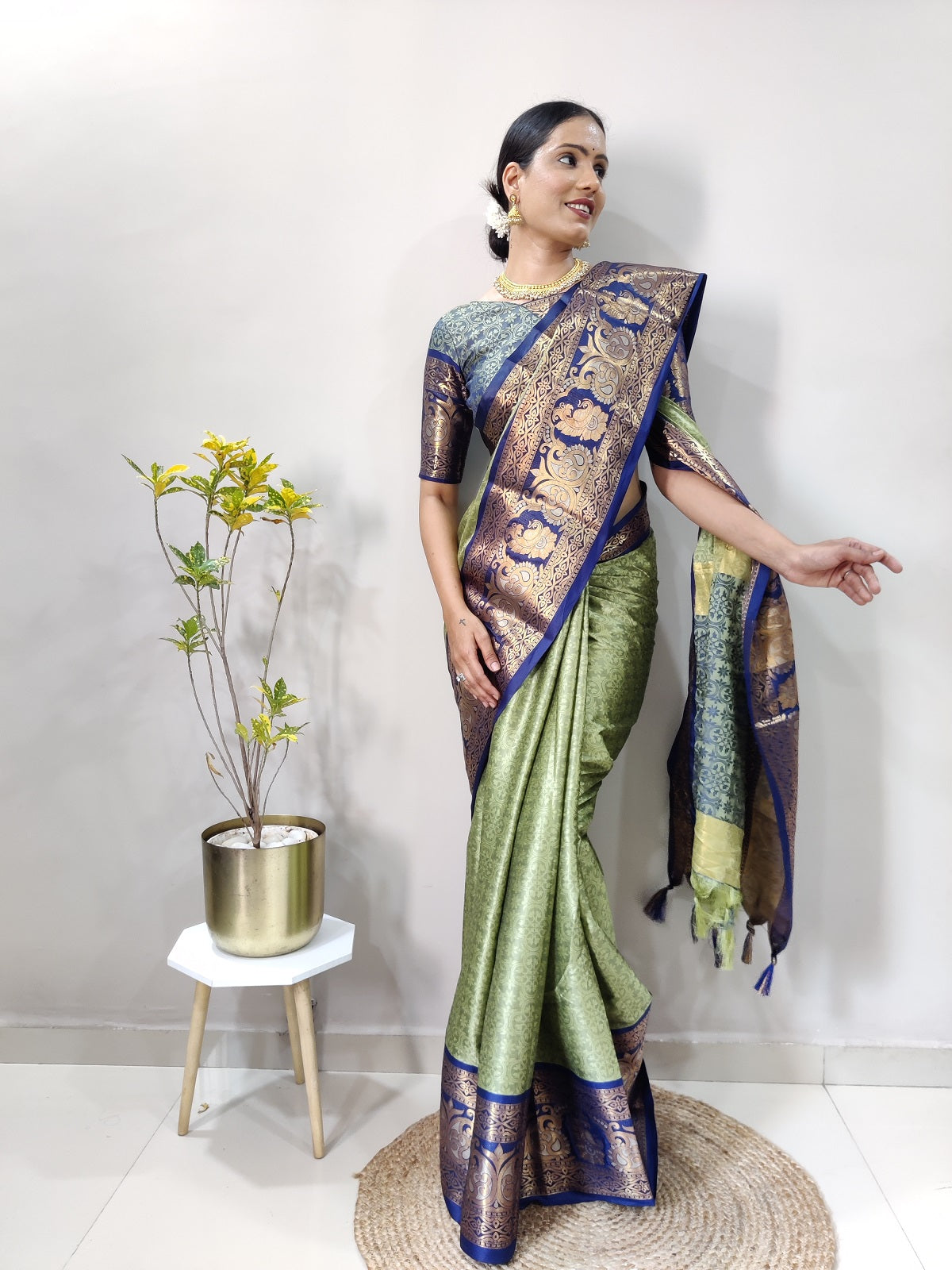 Pista and Blue Varuni Kanjivaram Silk Saree