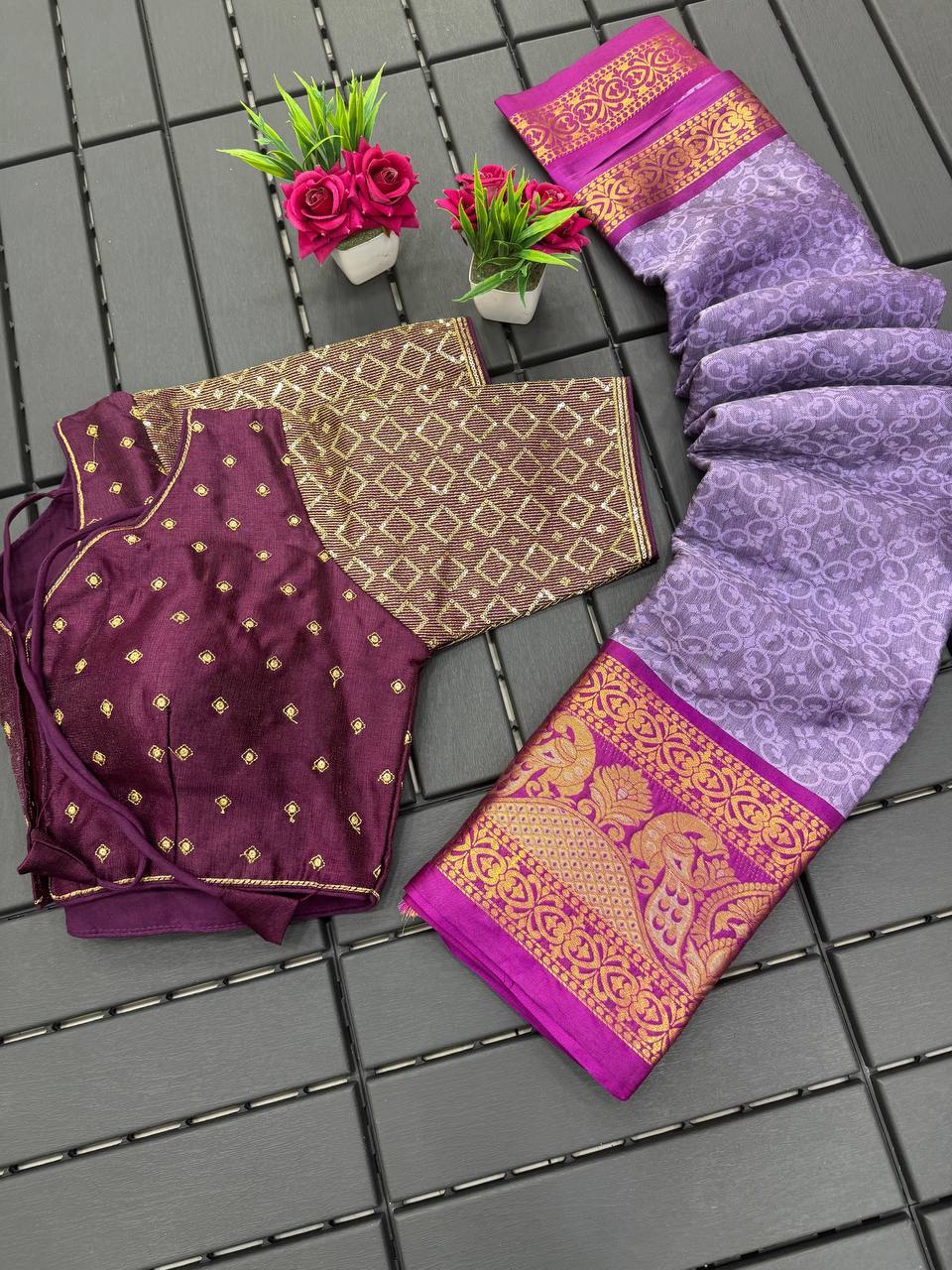 Lavender and Rani Pink Bhagini Cotton Saree