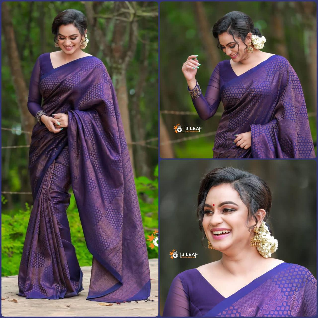 Dark Purple Copper Design Vibha Banarasi Silk Saree