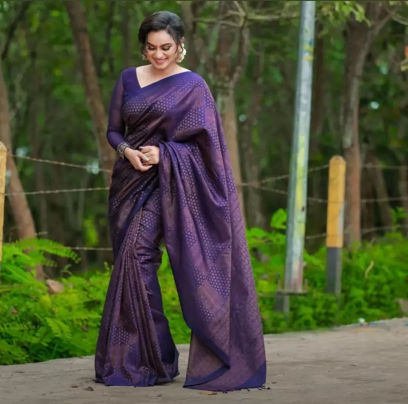 Dark Purple Copper Design Vibha Banarasi Silk Saree