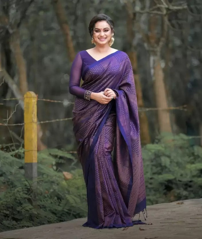 Dark Purple Copper Design Vibha Banarasi Silk Saree