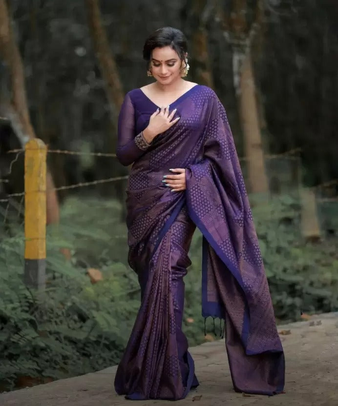 Dark Purple Copper Design Vibha Banarasi Silk Saree