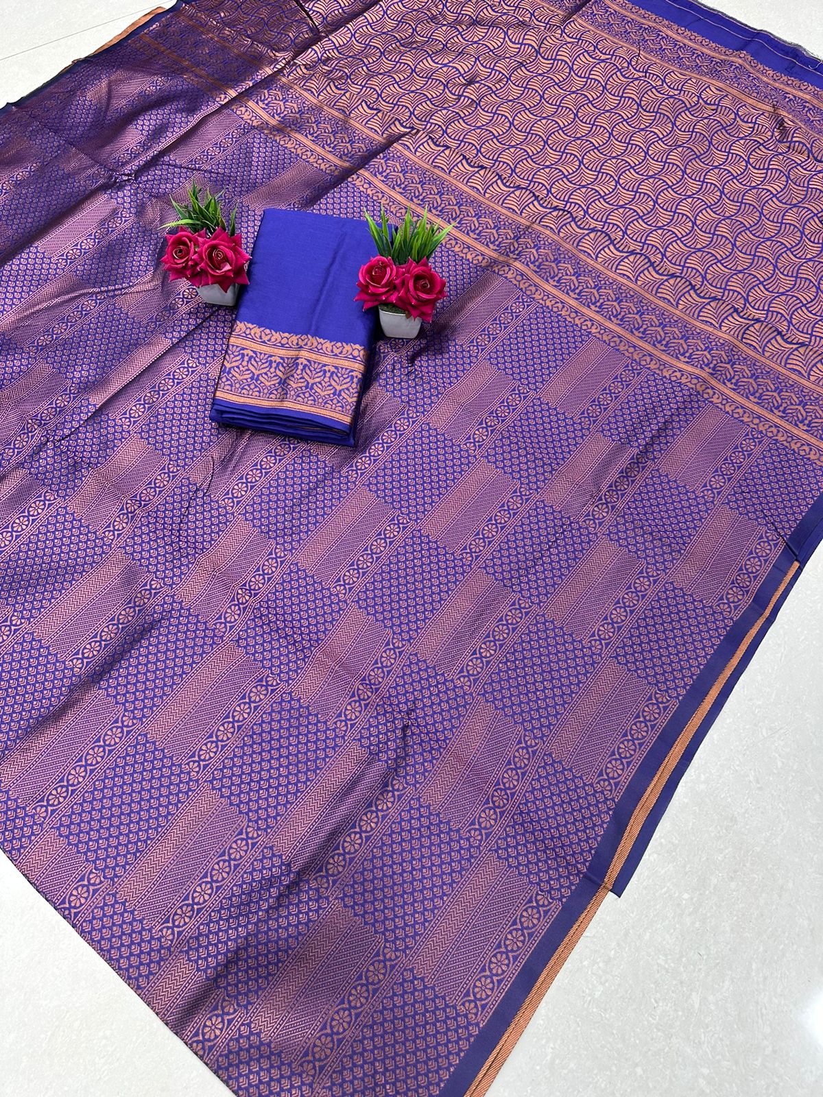 Dark Purple Copper Design Vibha Banarasi Silk Saree