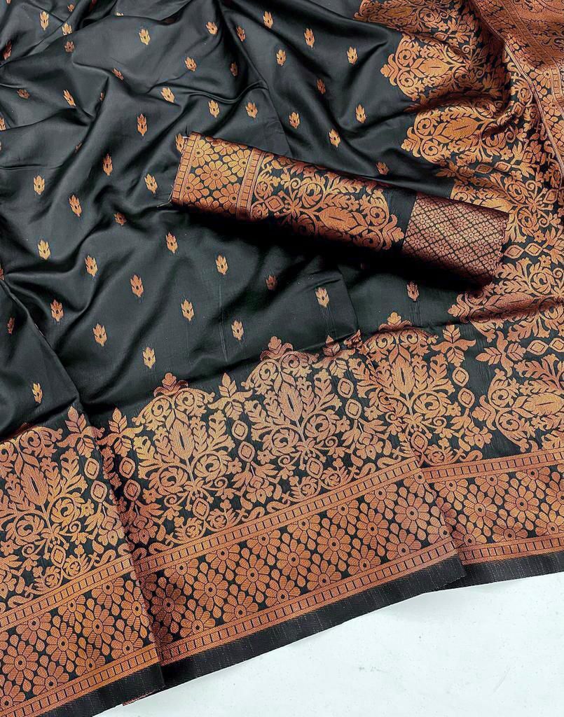 Black in Copper Design Vijis Dola Silk Saree