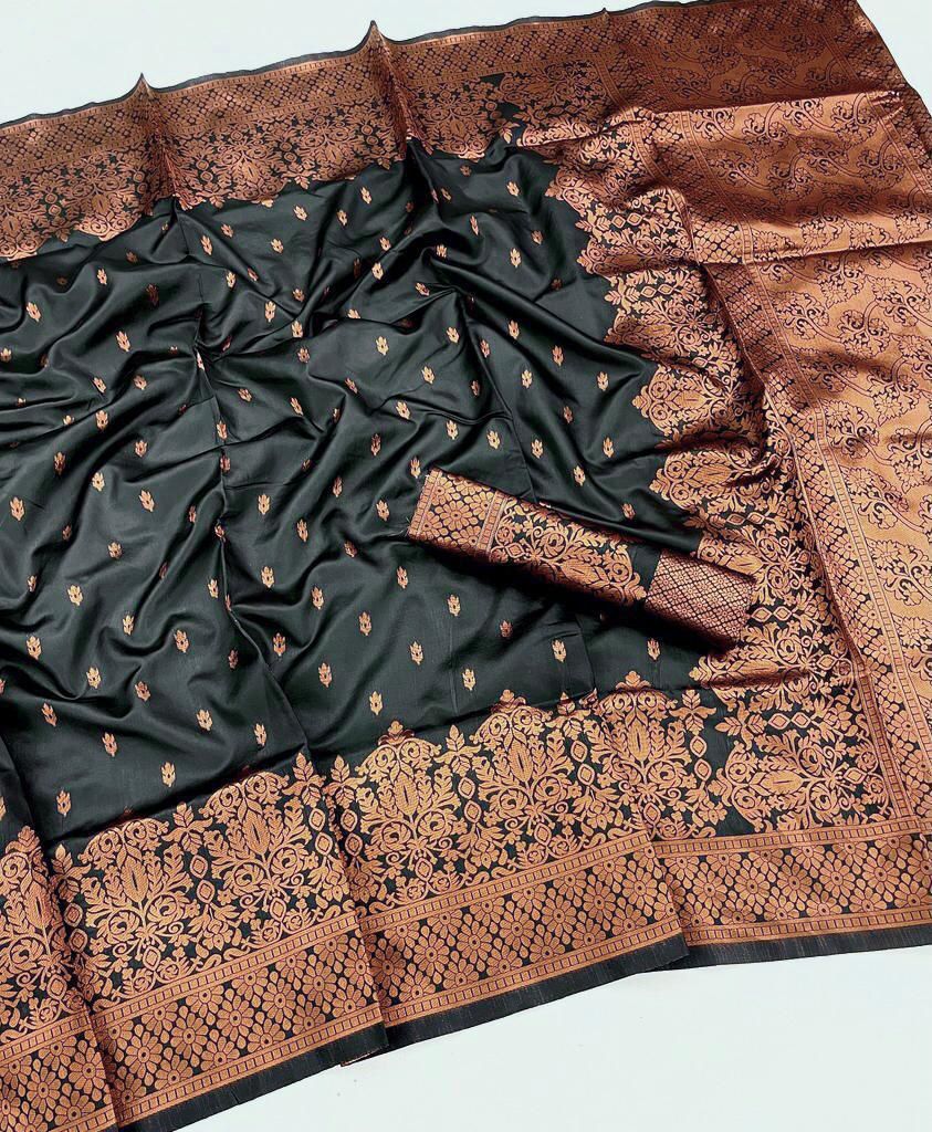 Black in Copper Design Vijis Dola Silk Saree