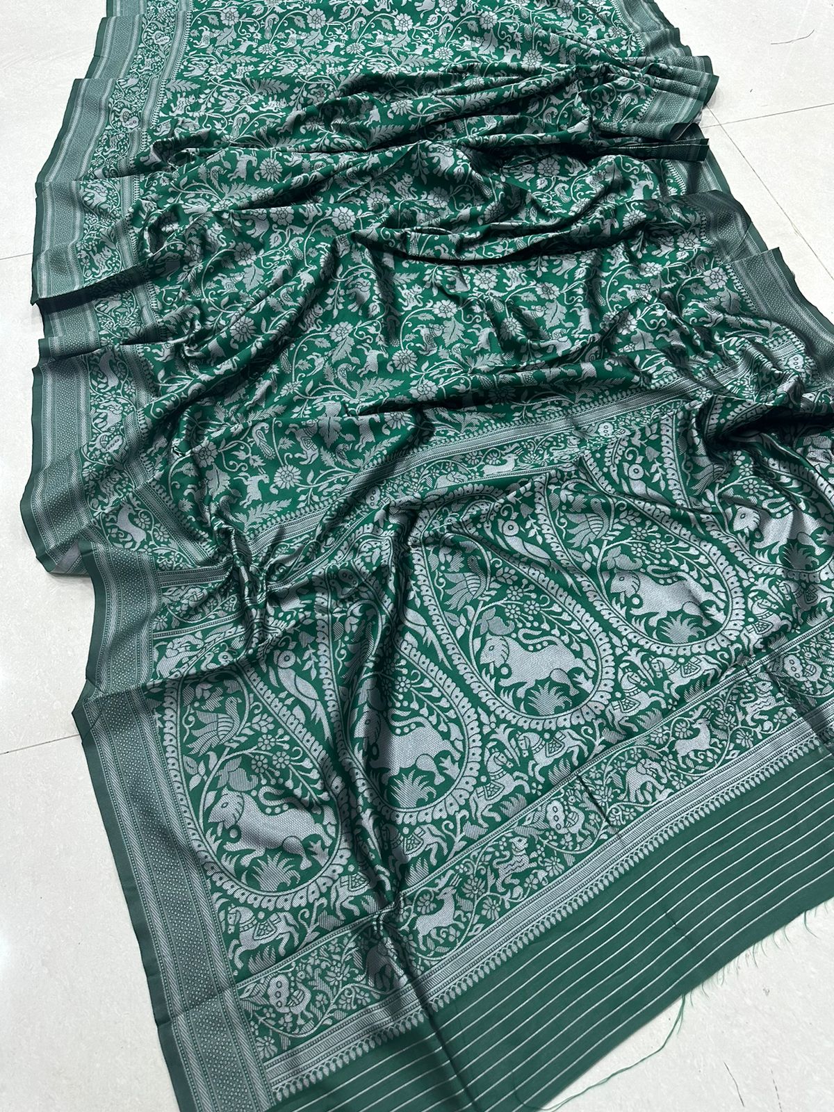 Dark Green Copper Design Vishvamitra Banarasi Silk Saree