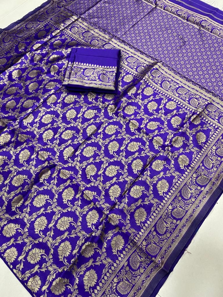 Purple Golden Design Boarder Zal Dola Silk Saree