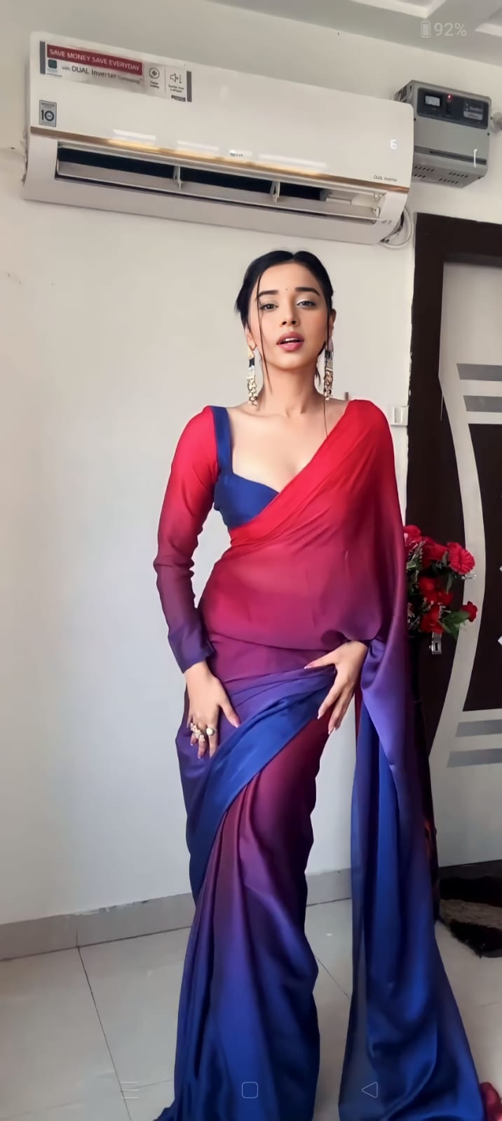 1-Minute Ready To Wear Multi Color Georgette Saree With Unstitched Blouse.