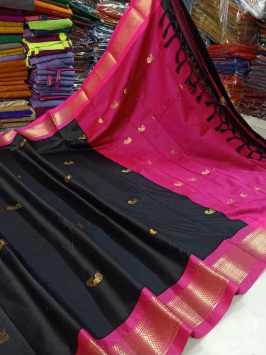 Black and Pink pallu Design CP Cotton Saree