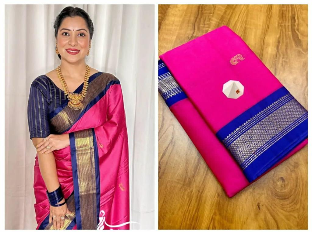 Pink and Blue pallu Design CP Cotton Saree