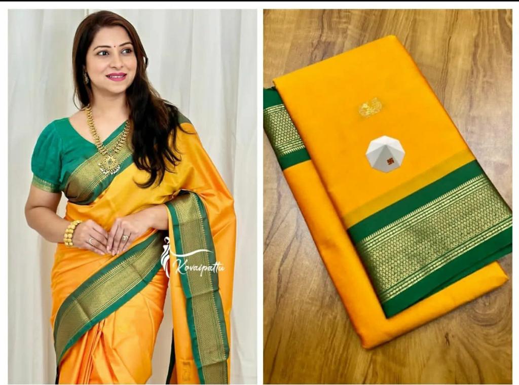 Orange and Green pallu Design CP Cotton Saree