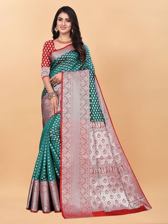 Red and Green Heavy Zari Kanjivaram Silk Saree