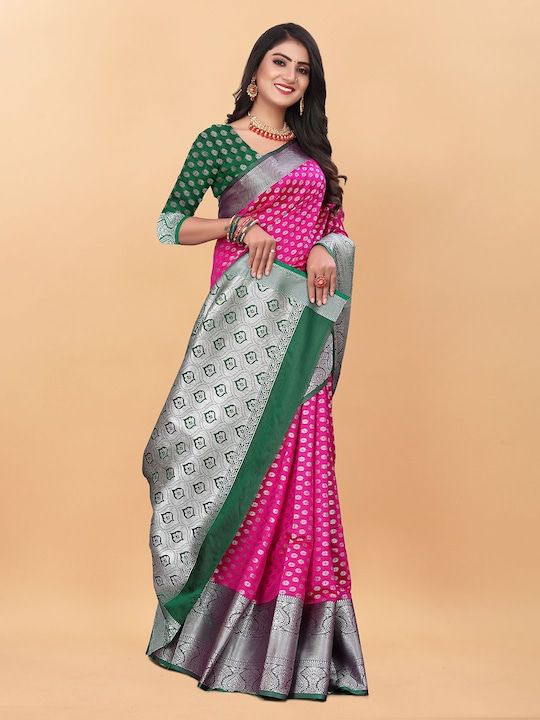 Pink and Green Heavy Zari Kanjivaram Silk Saree