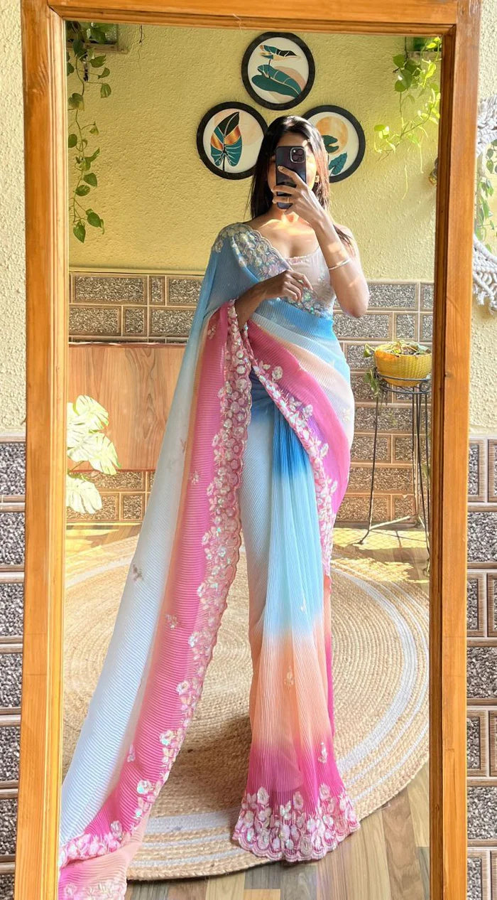 Aliya Crush - Most Beautiful Collection In Georgette With Crush Pattern Fabric With Sequence Embroidery Work Saree ALIYA CRUSH