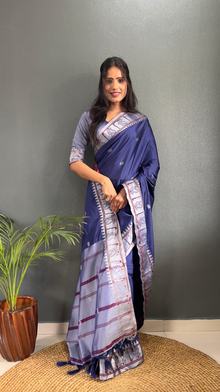 1 Minute Ready To Wear Pure Soft Kanjivaram Silk Saree With Unstitched Blouse.