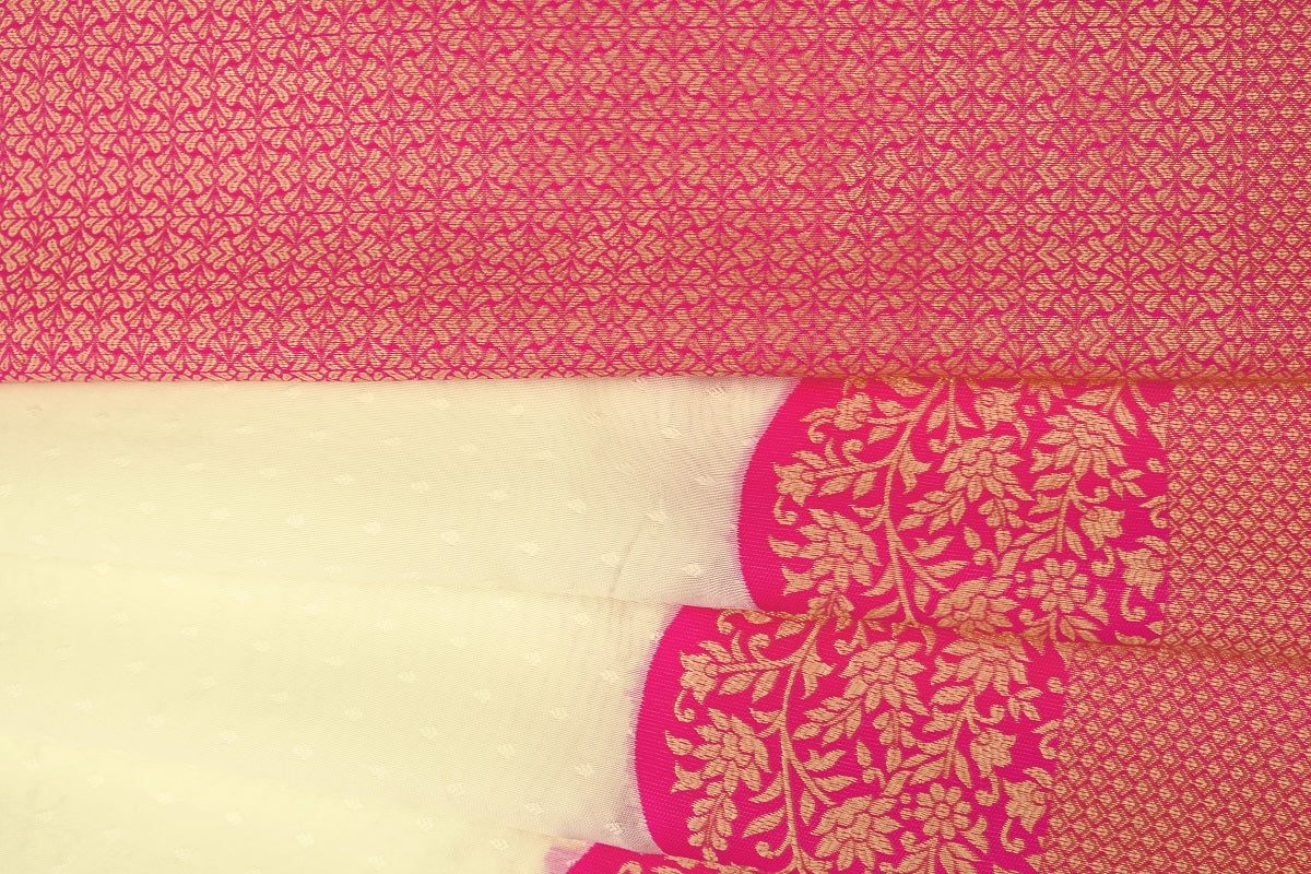 White and Pink Copper Design Paper Dola Silk Saree