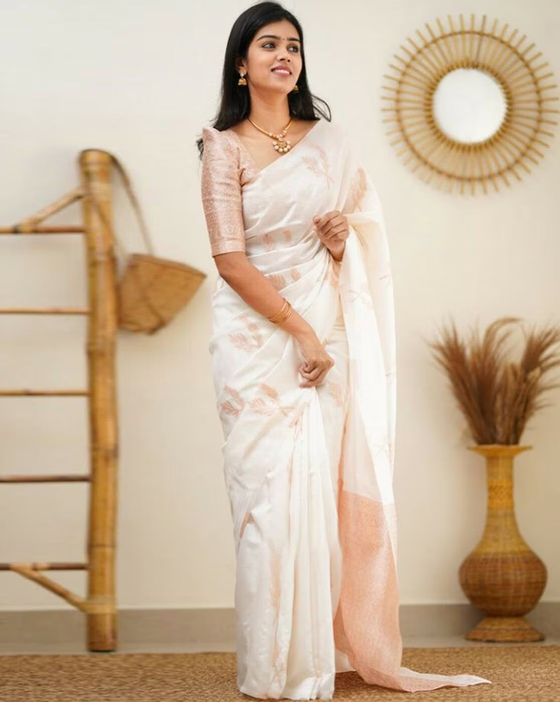 White Golden Design Boarder Banarasi Silk Saree