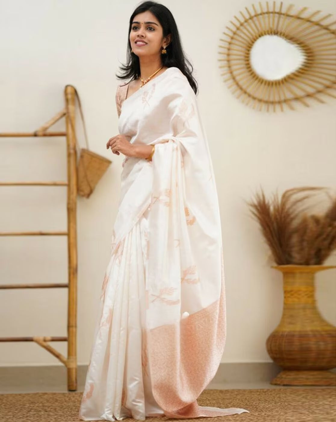 White Golden Design Boarder Banarasi Silk Saree