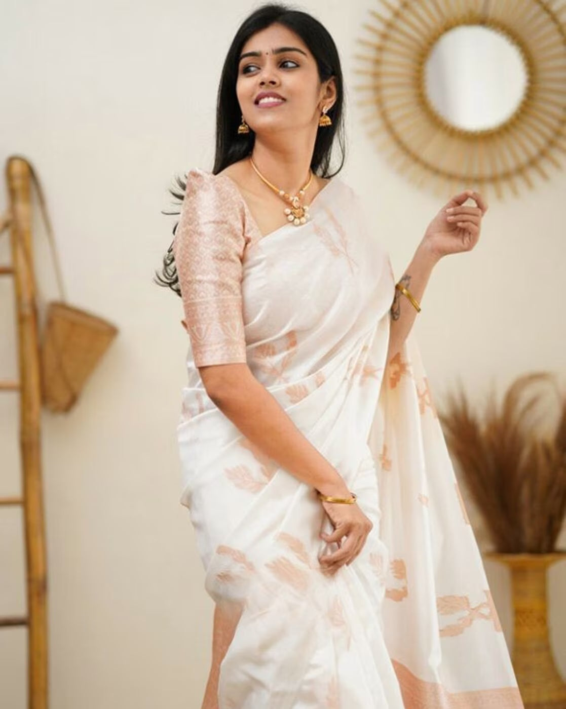 White Golden Design Boarder Banarasi Silk Saree