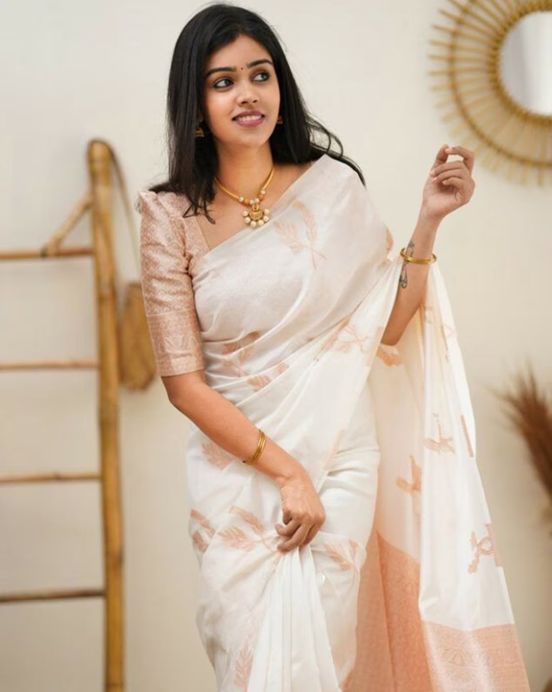 White Golden Design Boarder Banarasi Silk Saree