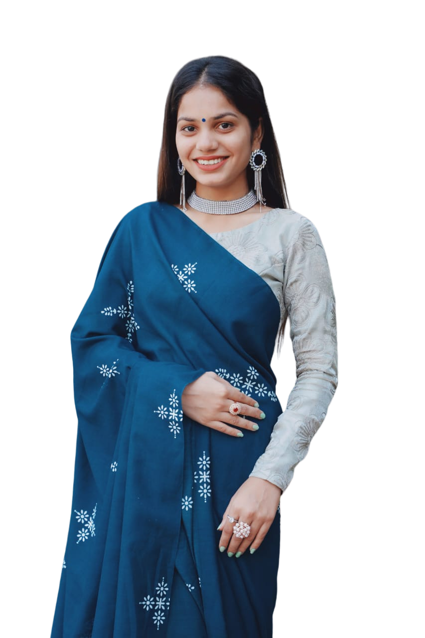 Firozi New Design Wine Cotton Saree