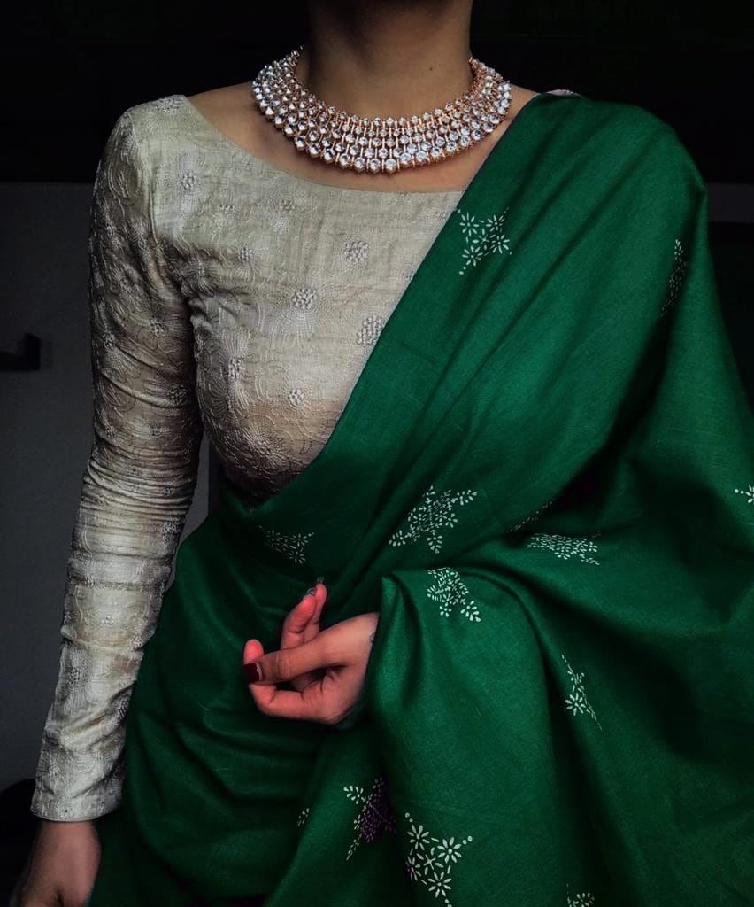 Green New Design Wine Cotton Saree