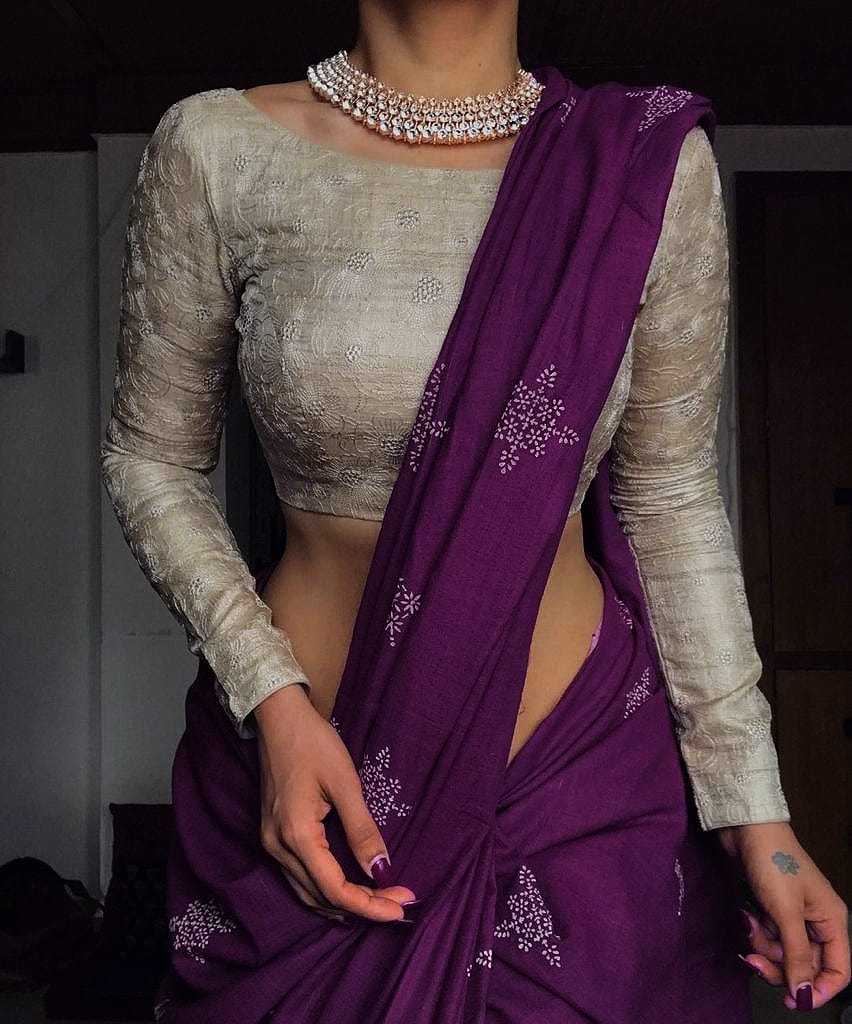 Purple  Wine Cotton Saree