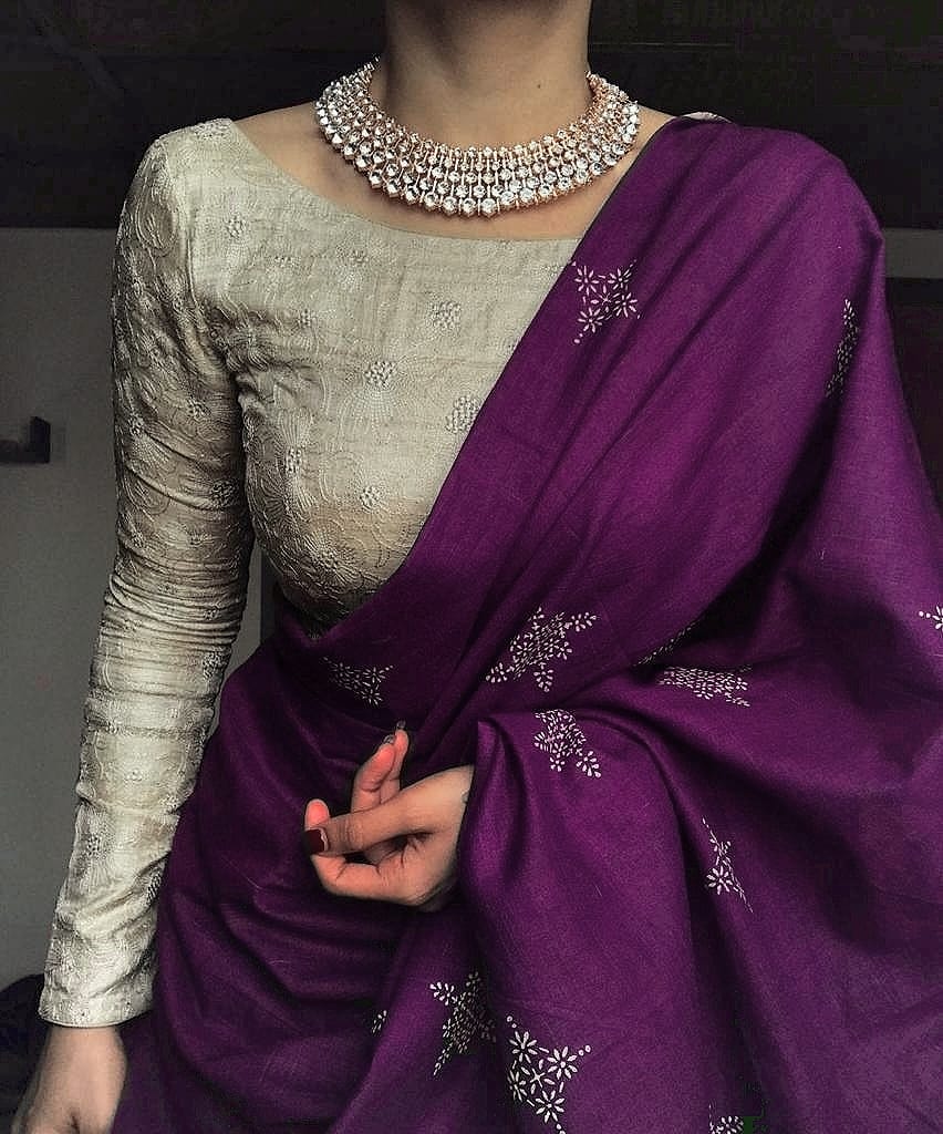 Purple  Wine Cotton Saree