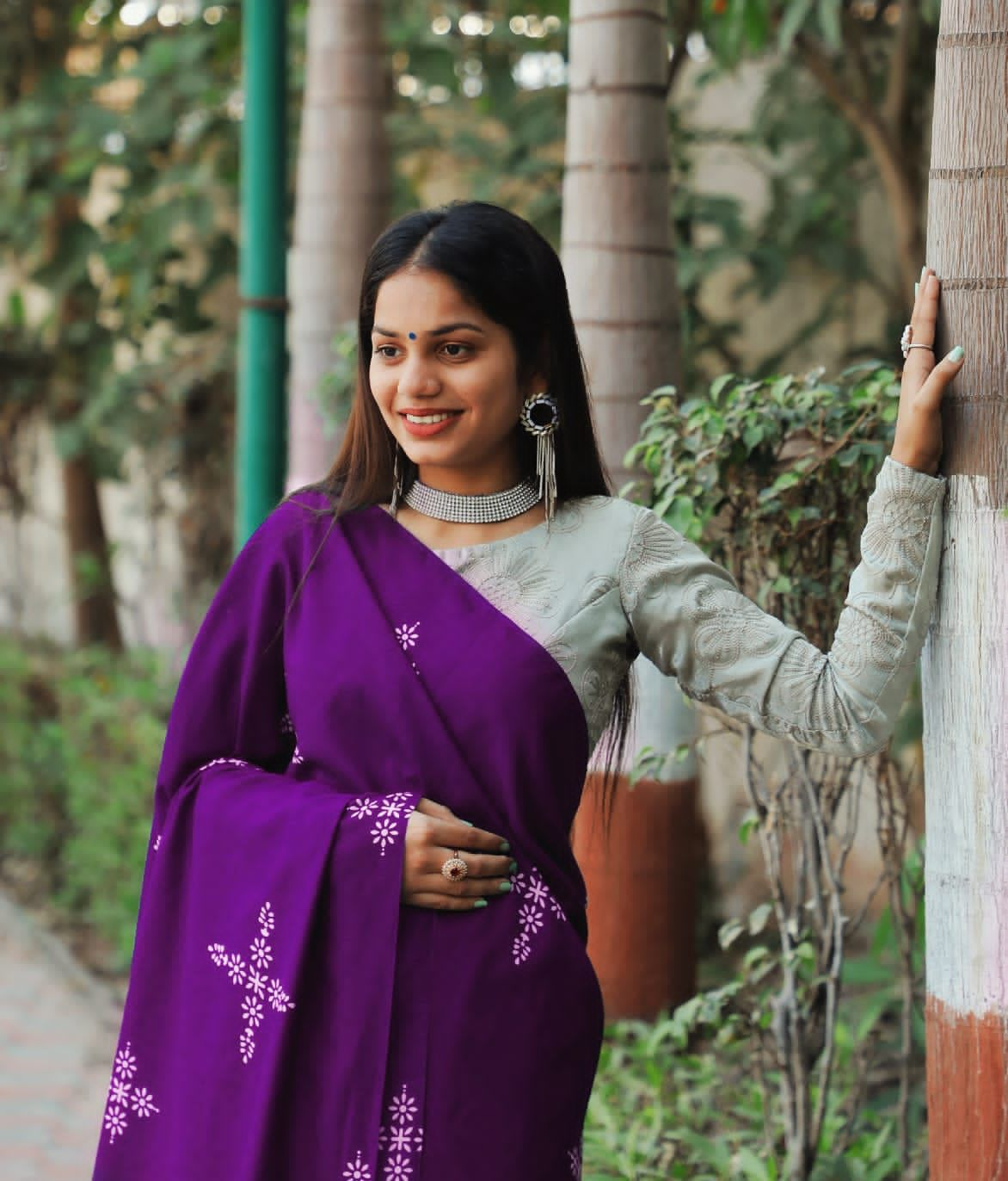 Purple  Wine Cotton Saree