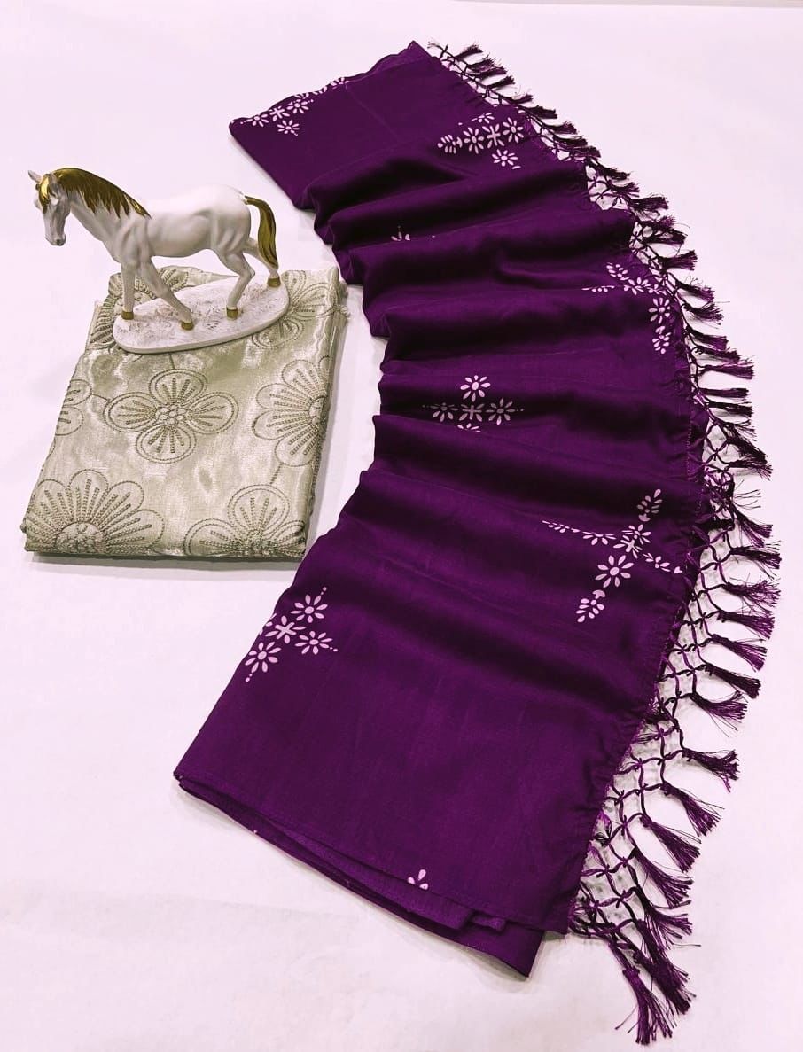 Purple  Wine Cotton Saree