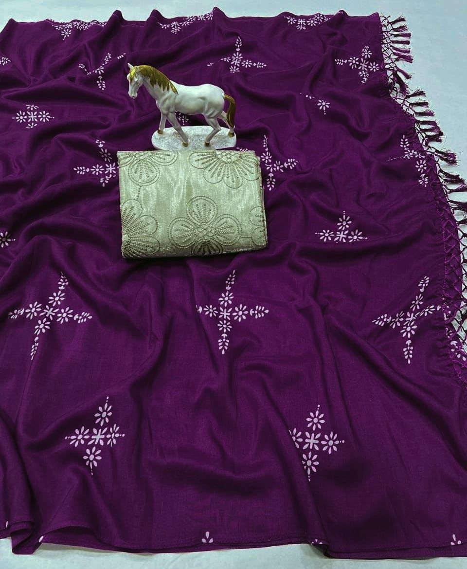 Purple  Wine Cotton Saree