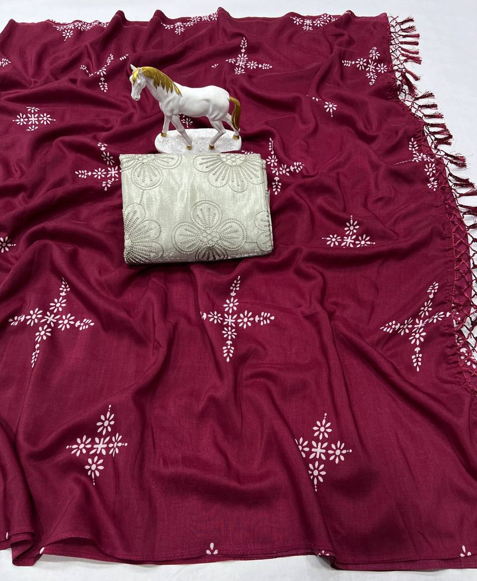 Wine color cotton Saree