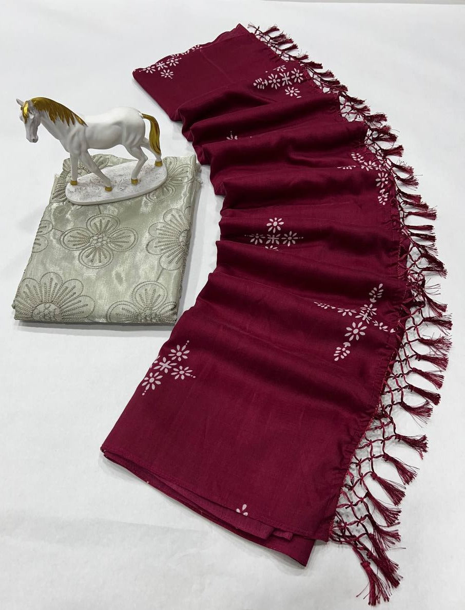 Wine color cotton Saree