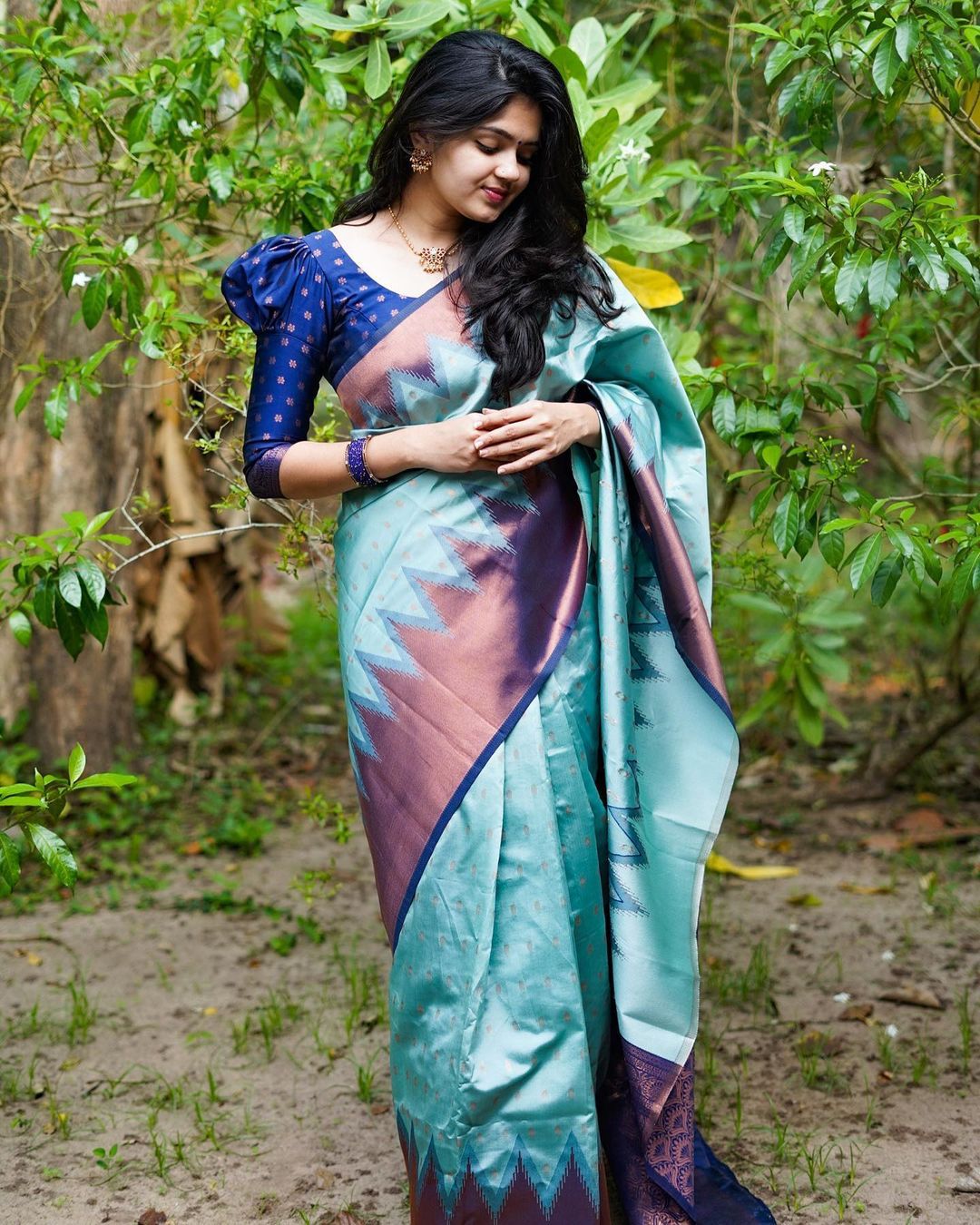 Sky and Purple Designer Zaributti Dola Silk Saree