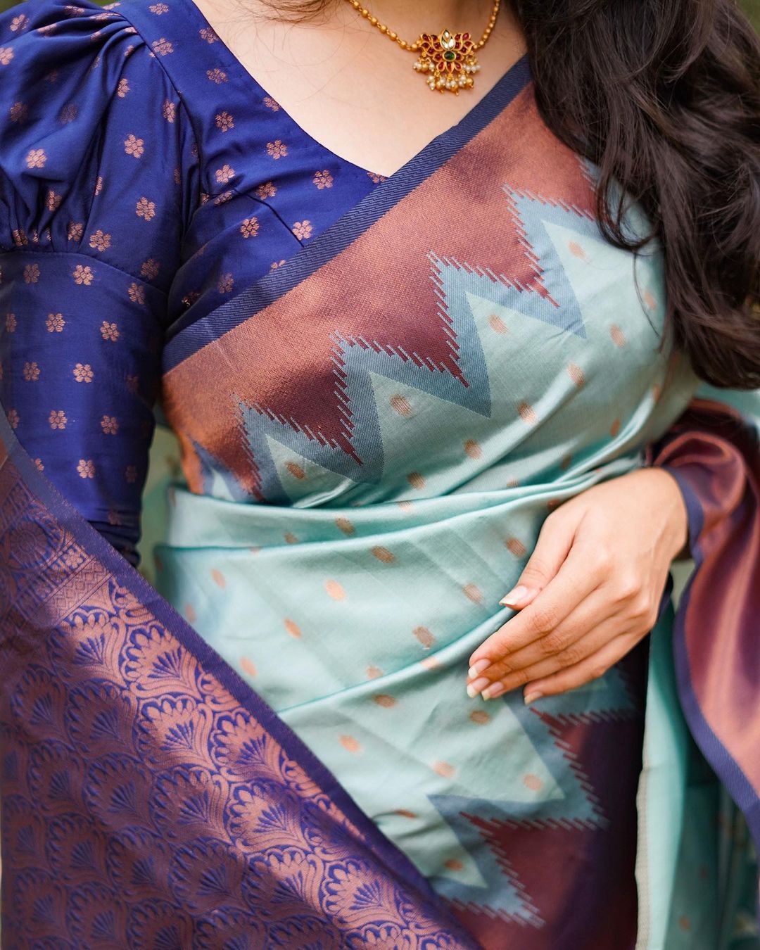 Sky and Purple Designer Zaributti Dola Silk Saree