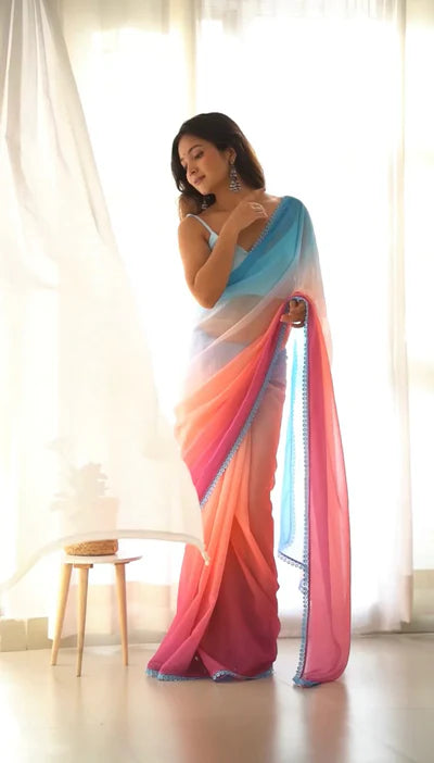 1 min ready to wear alia bhatt saree with unstitched blouse