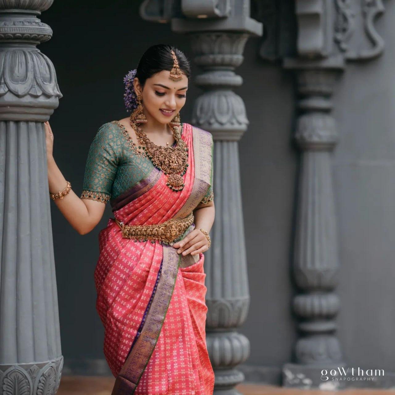 Pink and Purple Copper Design Lara Dola Silk Saree