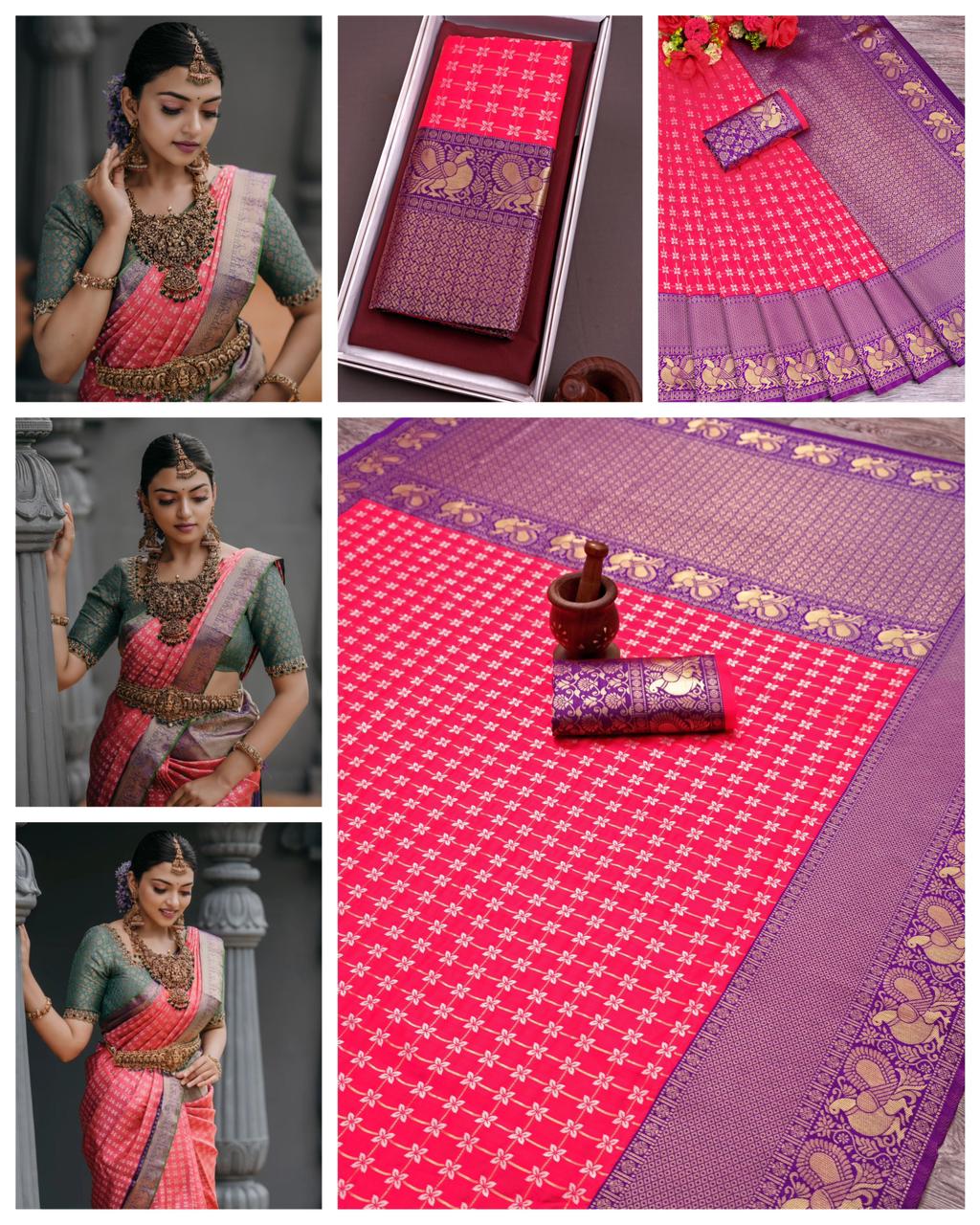 Pink and Purple Copper Design Lara Dola Silk Saree