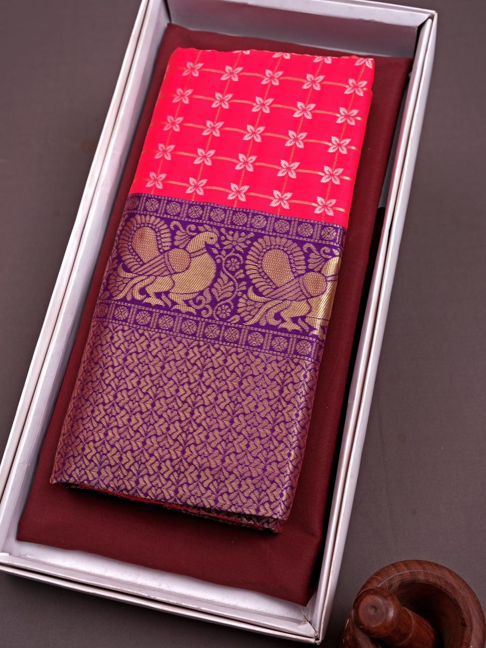 Pink and Purple Copper Design Lara Dola Silk Saree