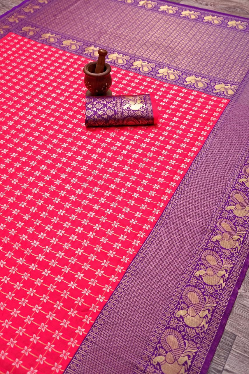 Pink and Purple Copper Design Lara Dola Silk Saree