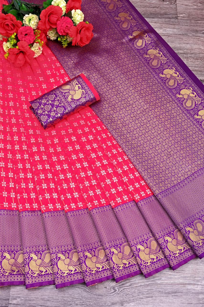 Pink and Purple Copper Design Lara Dola Silk Saree