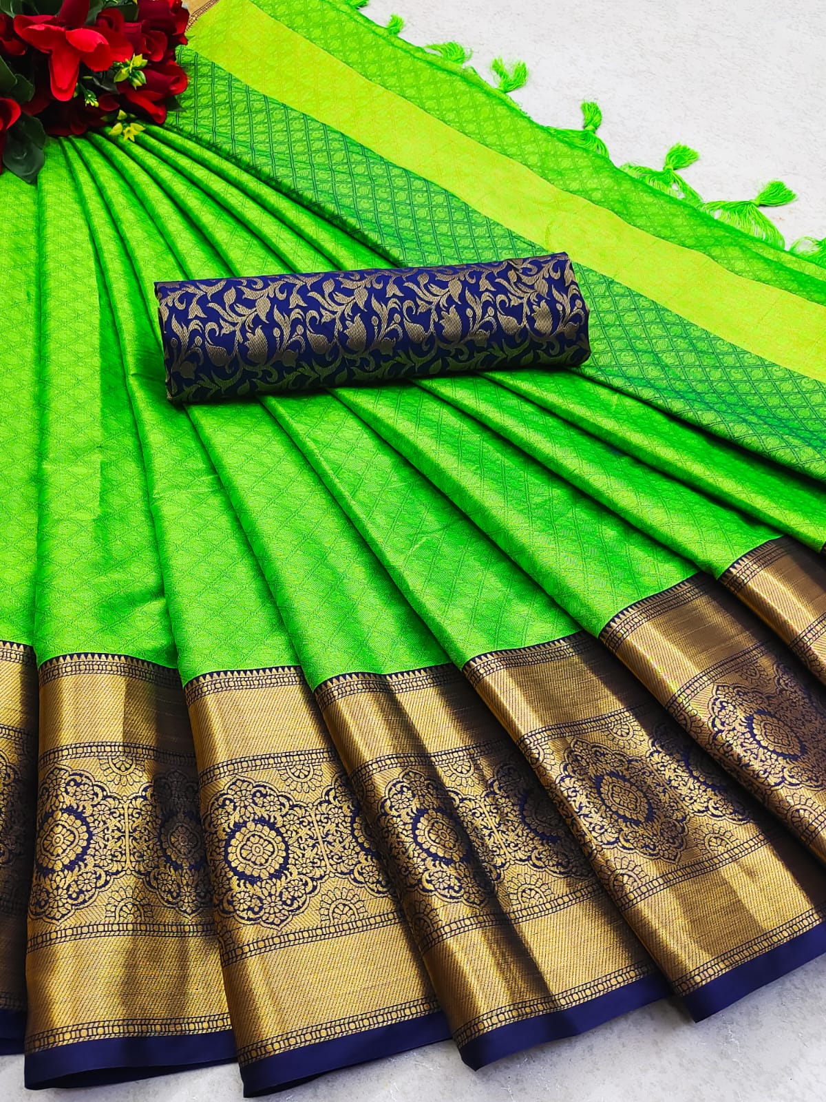 Perrot Blue Golden Design Myra Cotton Silk Saree