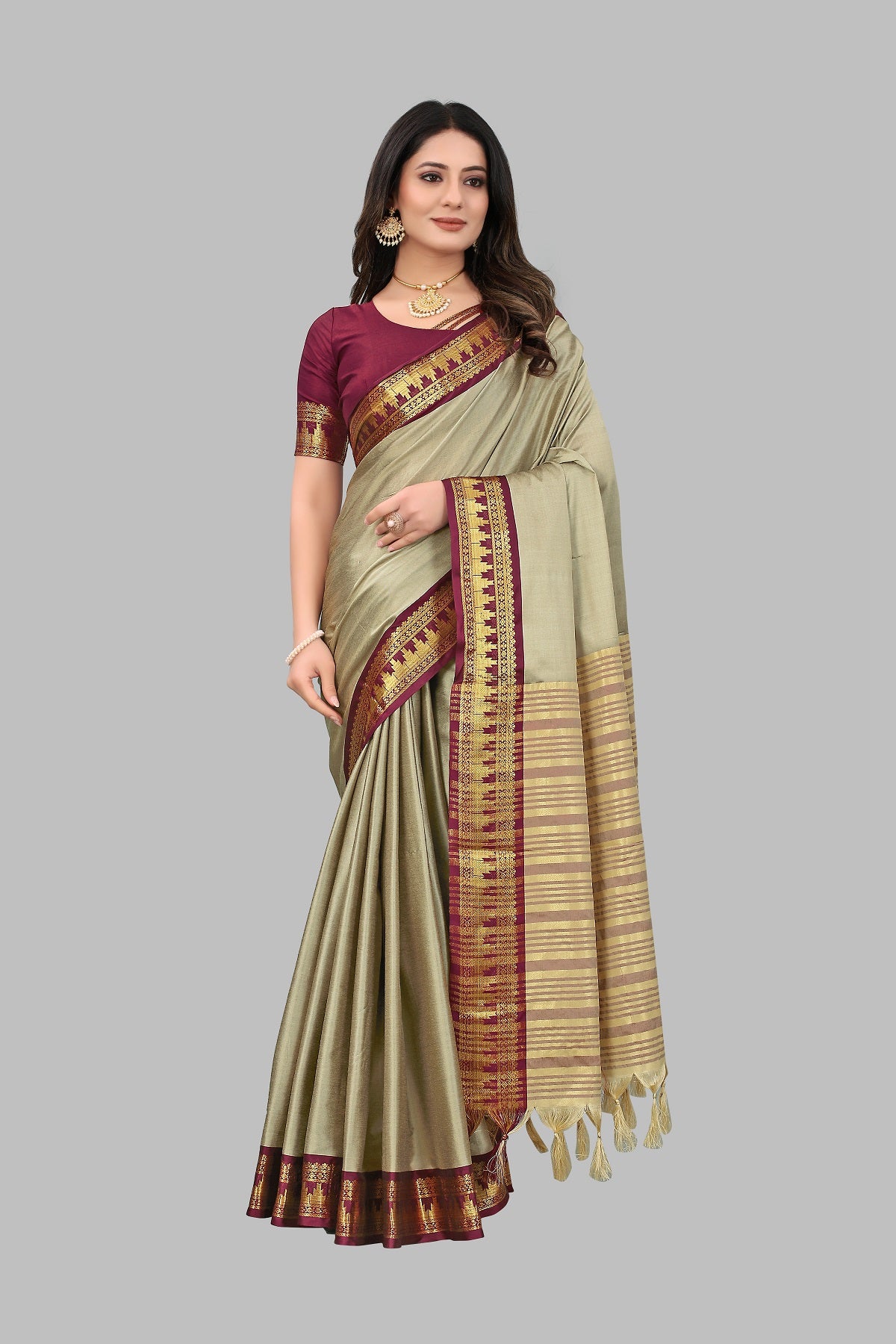 Chiku Brown Design Palav Cotton Silk Saree